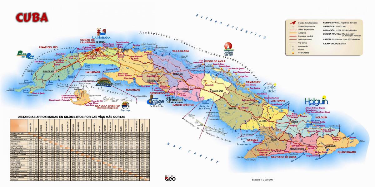 Mapa das atracções turísticas de Cuba