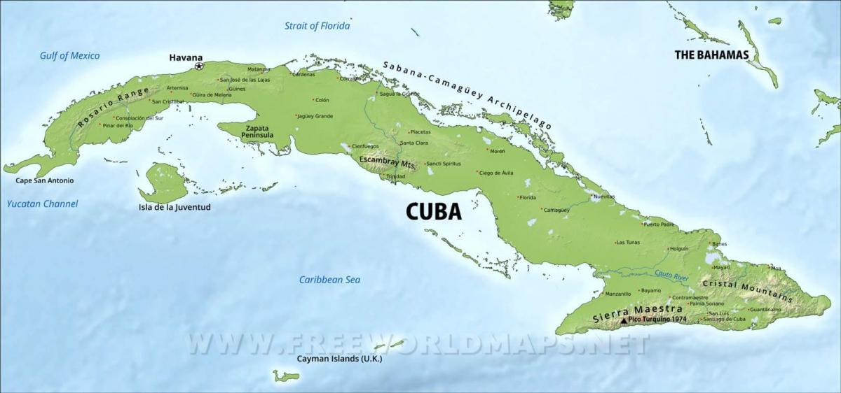 Mapa das montanhas em Cuba