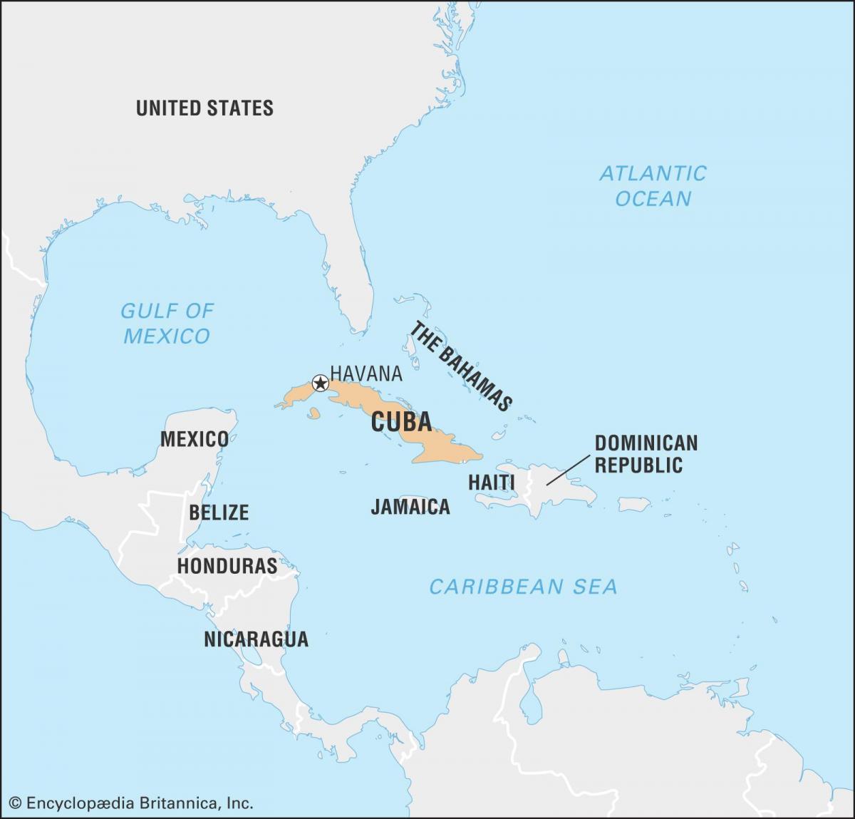 Mapa de Cuba e dos países limítrofes