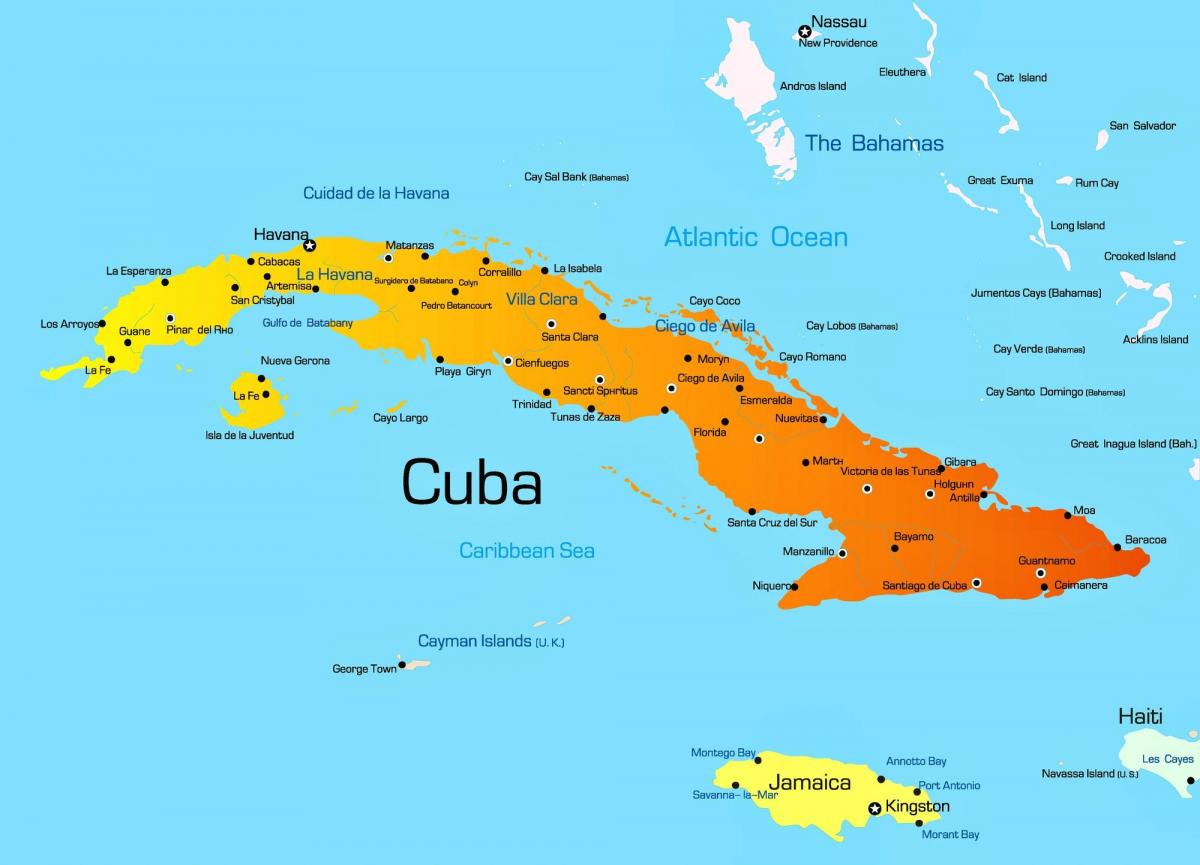 Mapa de Cuba com as principais cidades